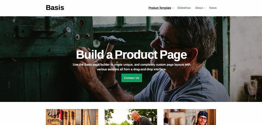 Basis, a business theme with an intuitive content builder