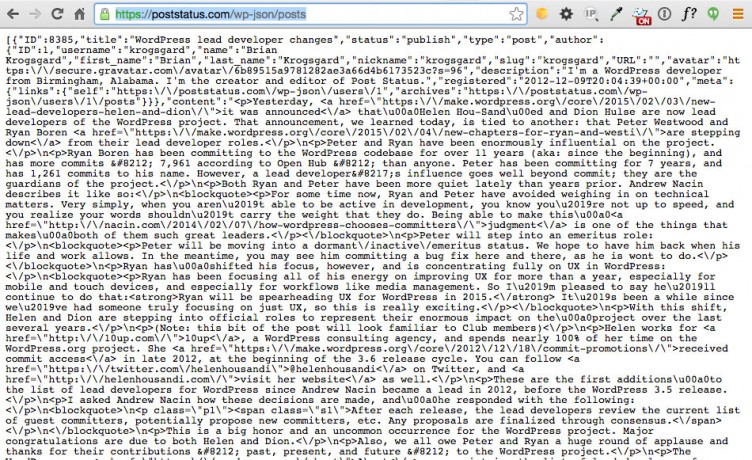 A JSON blurb, at least how it looks when you go straight to the URL