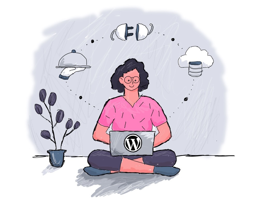 Illustration of a woman working on a laptop