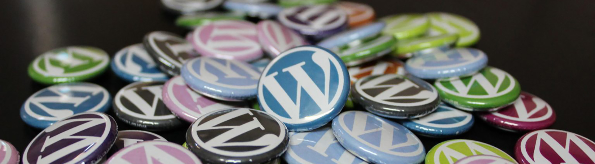 WordPress pins on a black tablecloth