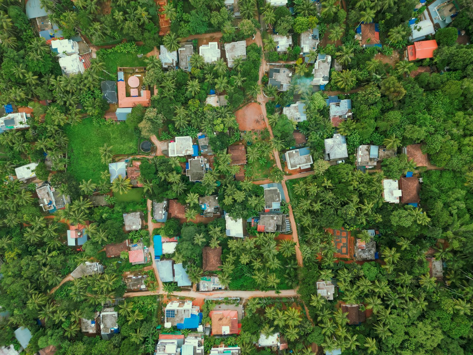 Aerial view of a village, taken from kozhikode, kerala