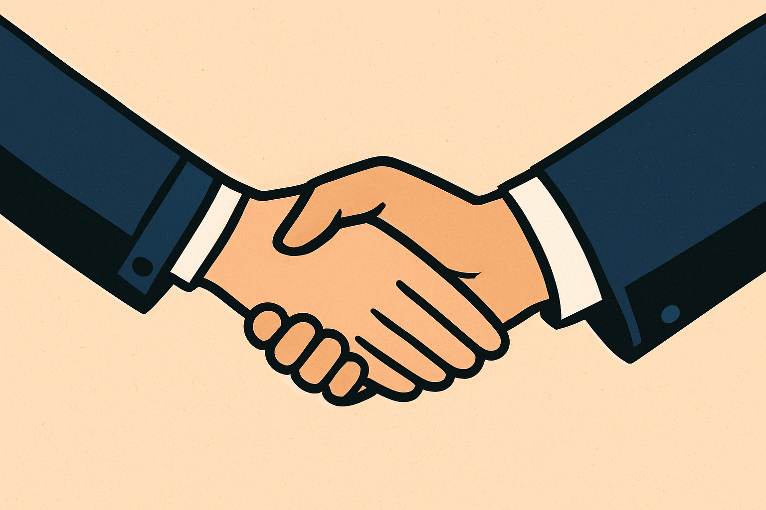 Graphic of a woman's arm shaking hands with a man's arm.